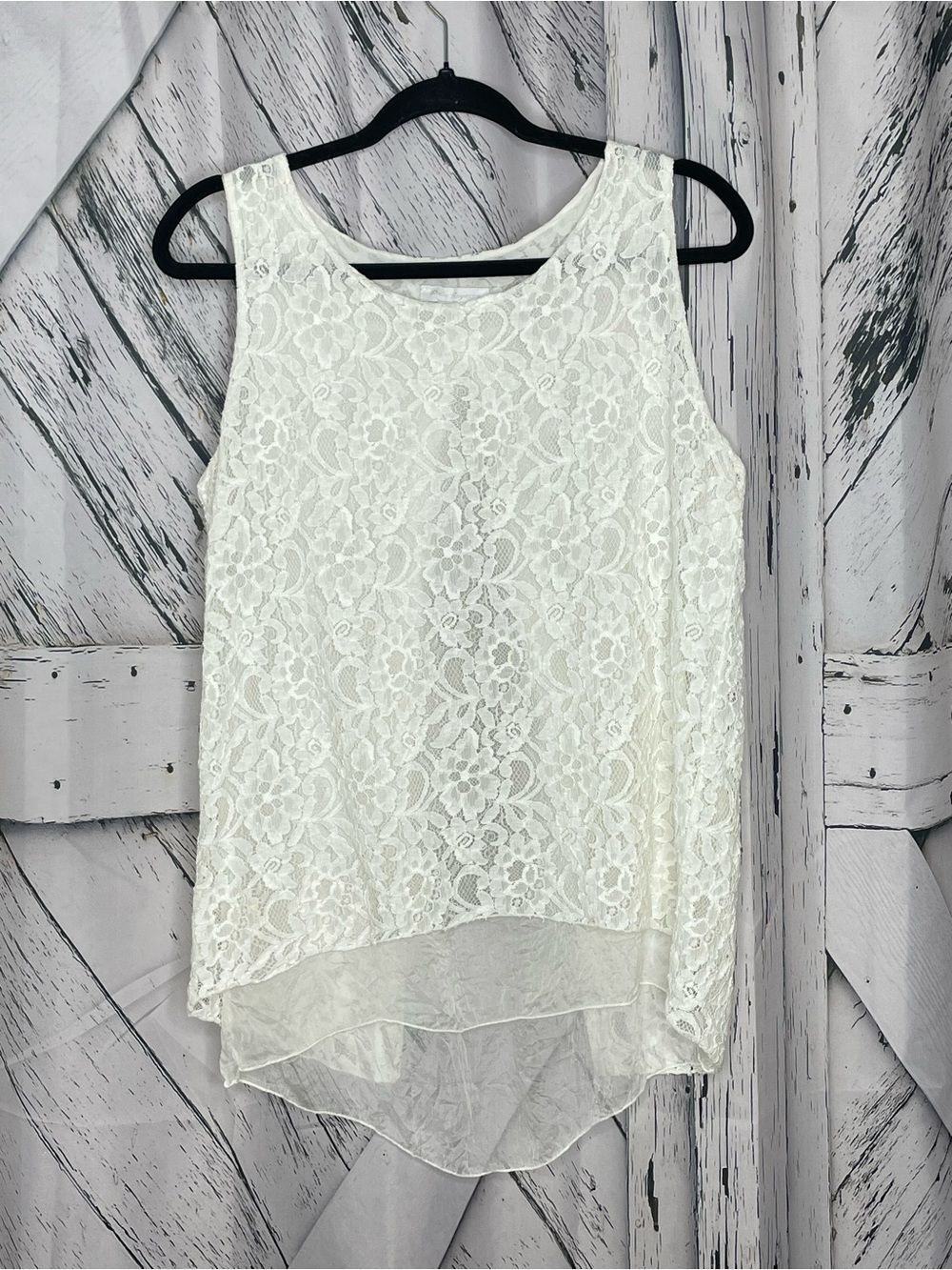 Dolce Ragazza Silk Tank Top w/Lace Overlay M